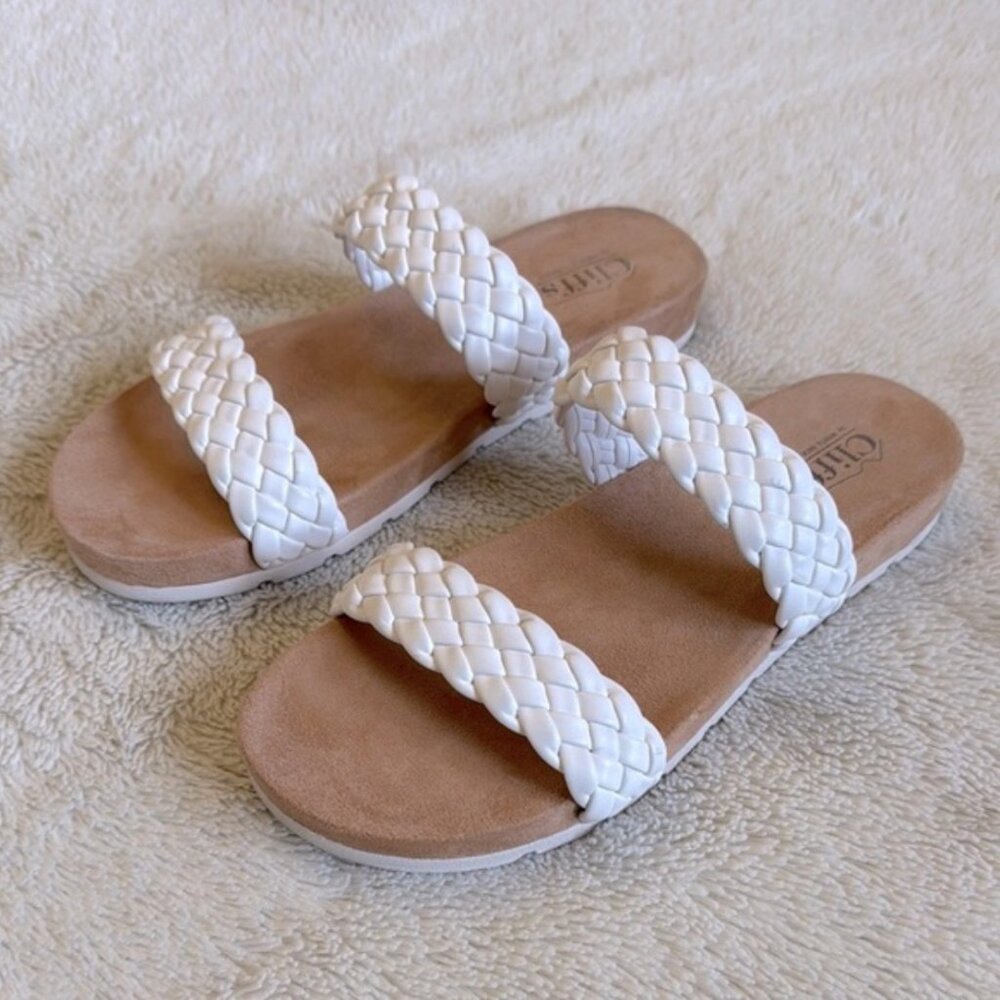 White Braided Slip On Sandals